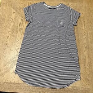 Lauren Ralph Lauren Medium Navy White Stripe Knit T Shirt Dress RL Logo Pocket